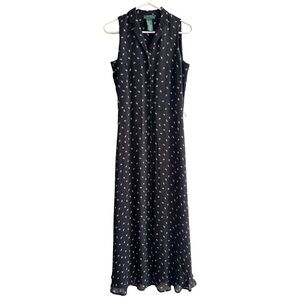 LAUREN Ralph Lauren Black Ditsy Floral 100% Silk Collared Maxi Button Up Dress 4